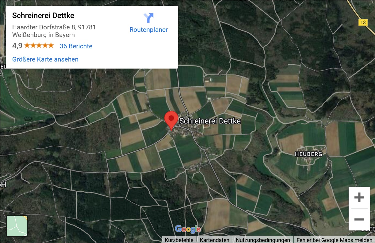 Navigation über Google Maps zur Schreinerei Dettke